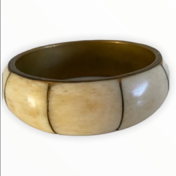 Vintage bone and brass bangle bracelet - Picture 1 of 8